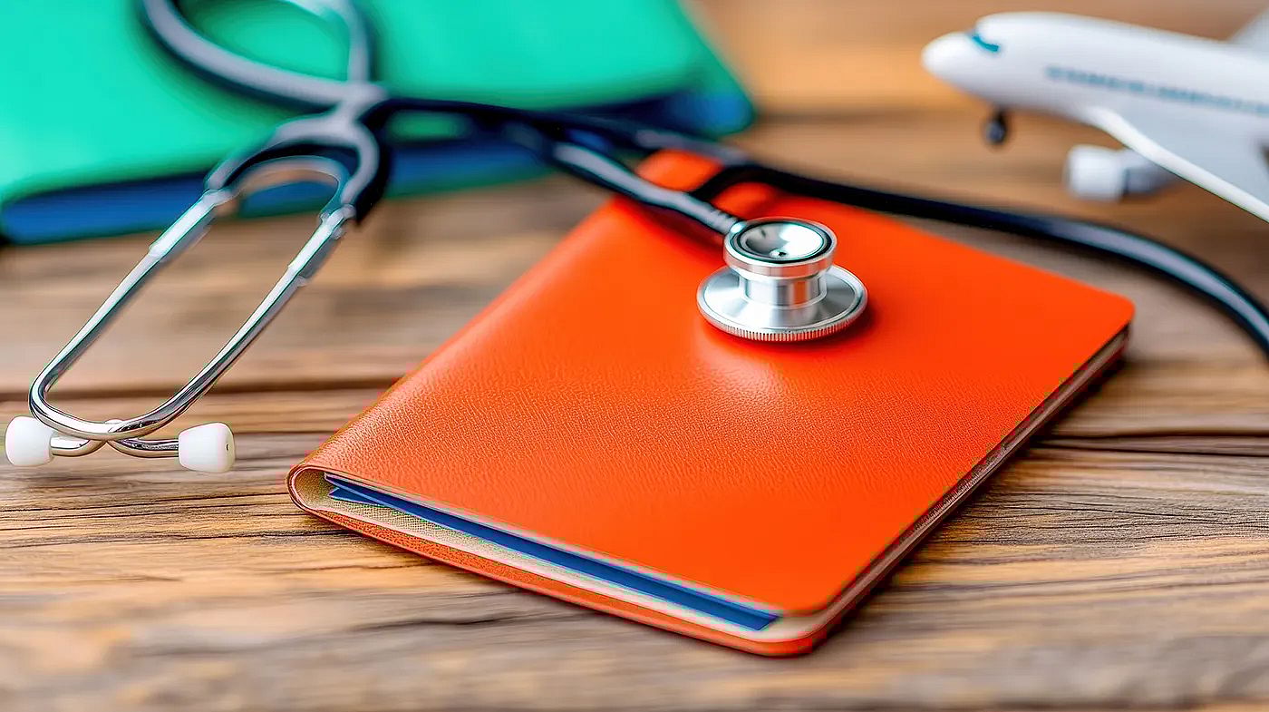 Orange binder with a stethoscope on it